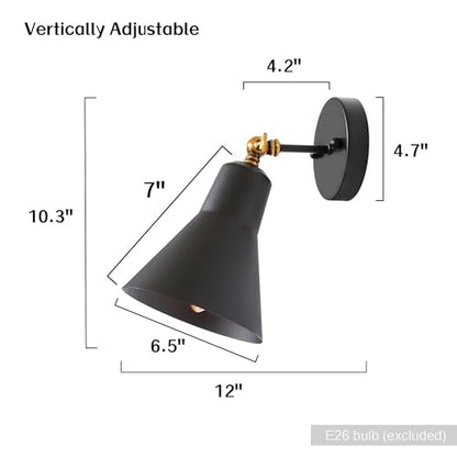 LALUZ Black Wall Sconce with Swing Arm, Adjustable Modern Farmhouse Wall Light with Gold Accent for Bedroom, Kitchen, Bathroom, Bedside Reading - size: 12" W Gold Accent