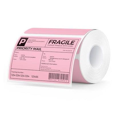 MUNBYN 4x3 Thermal Labels, 500 Sheets/1 Roll, Pink - color: Pink, size: 4x3"