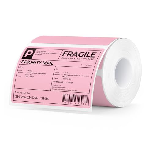MUNBYN 4x3 Thermal Labels, 500 Sheets/1 Roll, Pink - color: Pink, size: 4x3"