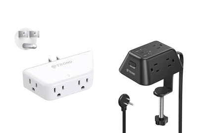 Desk Clamp Power Strip, Surge Protector with 5 AC Outlets and 3 USB Ports, Desk Mount Charging Station + TROND Outlet Extender Surge Protector - Multi Plug Wall Outlet with 4 Grounded Sockets