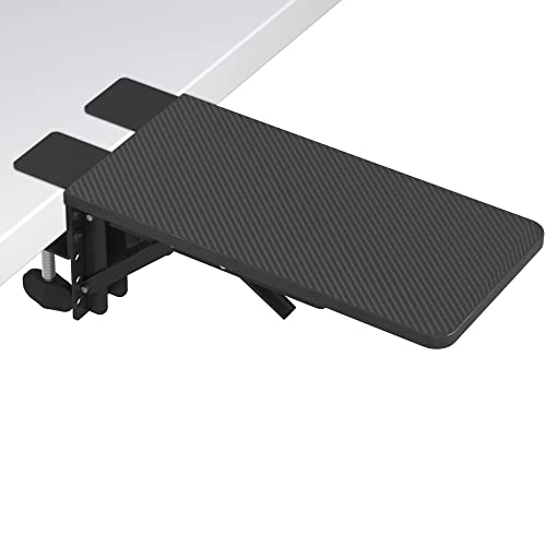BONTEC Desk Extender Tray, 11.8 x 5.9 Inch, Black Carbon Fiber | 90° Foldable Elbow Support, Table Mount Arm Wrist Rest Shelf, Clamp on Computer Arm Rest, Easy to Install, Office & Home Use - color: Black Carbon Fiber, size: 11.8"*5.9"(30cm*15cm)