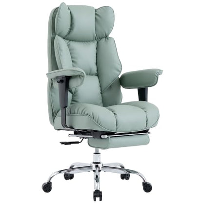 Efomao Executive Office Chair 400lbs,Green Big and Tall Desk Chair | Mattress-grade pocket spring cushion, sleek leather, 135° recline & footrest for computer gaming setup. - color: 3084p-green