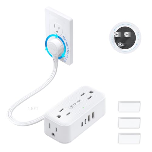 TROND 360° Rotating Flat Plug Short Extension Cord 1.5ft, 13A/1625W, White - color: White, size: 1.5FT(13A)