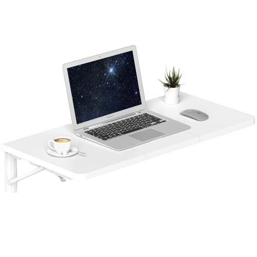 TEAMIX Wall Mounted Folding Desk for Small Spaces - White, 29.9 x 15.7inch | Heavy-duty Brackets, Space-saving, Use as Home Office Computer Desk, Drop Leaf Dining Table, Laundry Shelf, or Balcony Table - color: White, size: 29.9"W x 15.7"D
