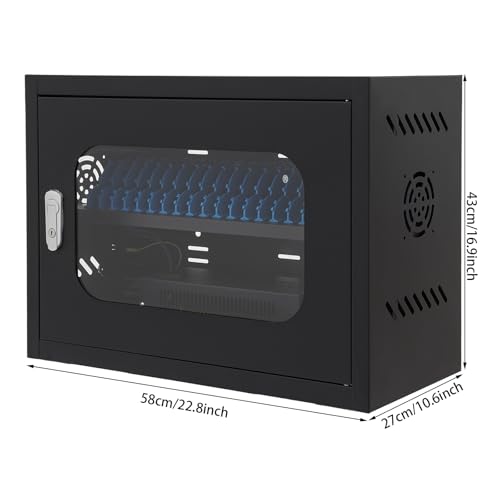 20-Device Cell Phone Charging Cabinet, Lockable Steel Charging Station - color: Black, size: 20-Device