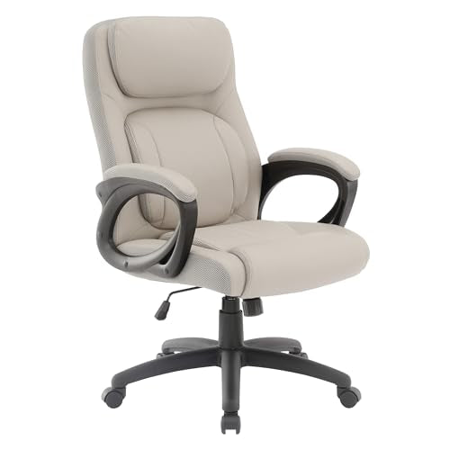 Office Star FL Series Executive Seating Faux Leather Manager's Adjustable Office Chair with Padded Arms, Taupe with Grey Mesh Accents - color: Taupe