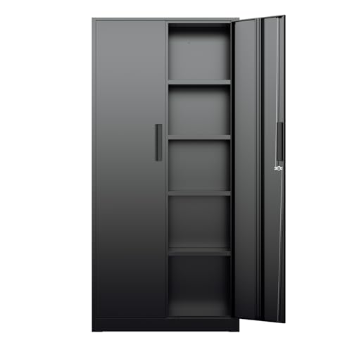 Bonusall 72" Storage Cabinet,2 Locking Doors & 4 Adjustable Shelves,Tall Cabinets,Heavy Duty Steel Cabinet for Home, Office, Warehouse, School (Black) - color: Black, size: MSC-72-D16