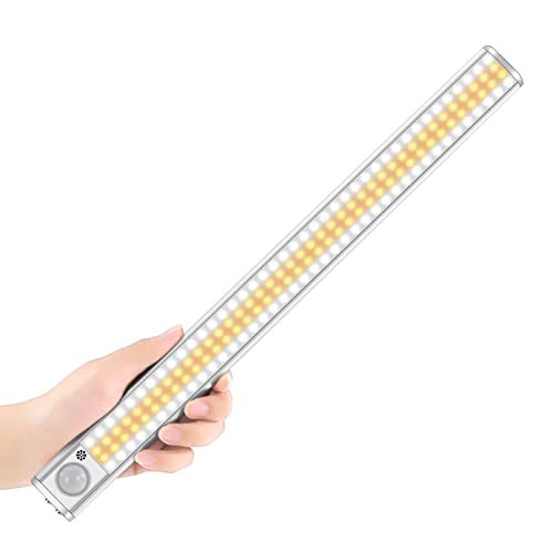 goodland 160 LED Closet Lights Motion Sensor Under Cabinet Lights Indoor Lighting 3000mAh Battery Powered Light Bar Dimmable Rechargeable Closet Light for Kitchen, Wardrobe, Stairs(1 Pack) - size: 15.35 inch 1 Pack 160 LED