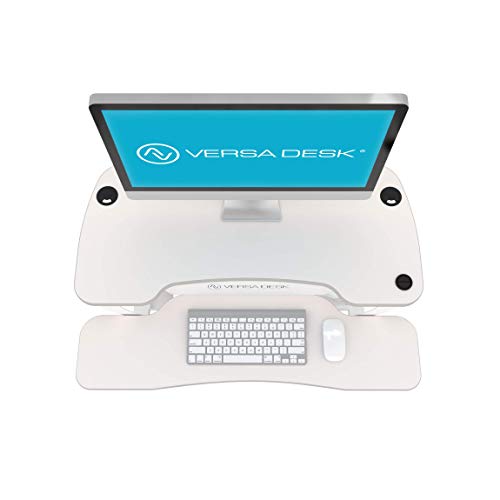 Power Pro Electric Height-Adjustable Desk Riser by VersaTables | USA Manufactured | Standing Desk Converter | Sit to Stand Desktop with Keyboard + Mouse Tray | 36"x 24" | White - color: White