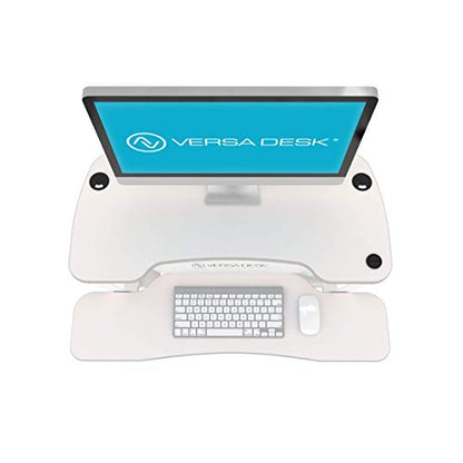 Power Pro Electric Height-Adjustable Desk Riser by VersaTables | USA Manufactured | Standing Desk Converter | Sit to Stand Desktop with Keyboard + Mouse Tray | 36"x 24" | White - color: White