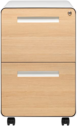 Laura Davidson Furniture Stockpile 2 Drawer Mobile File Cabinet with Lock - Under Desk Metal Filing Cabinet, Legal/Letter File Folders, Wheels and Stationary Feet, Pre-Assembled, White/Wood - color: White/Wood