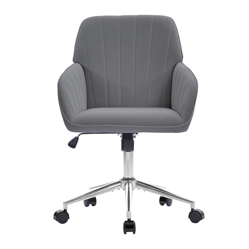 YITAI Velvet Office Desk Armchairs with Silver Base and Wheels,Modern Height Adjustable 360 Degree Swivel Upholstered Vanity Chairs for Living/Room Bedroom/Study,Gray - color: Silver Gray