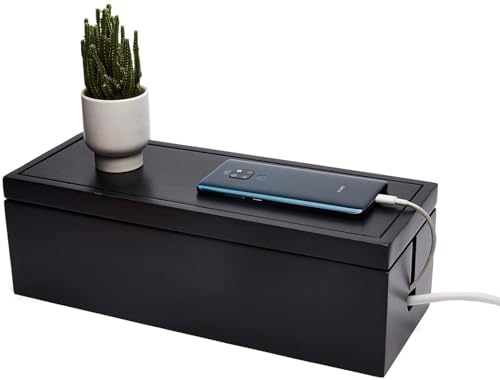 Changsuo Cable Management Box Wooden Cord Organizer Box for Extension Cord Power Stripe Surge Protector Wire Management Concealer Organizer Cover Hider for Desktop Home Office Kitchen (Black) - color: Black