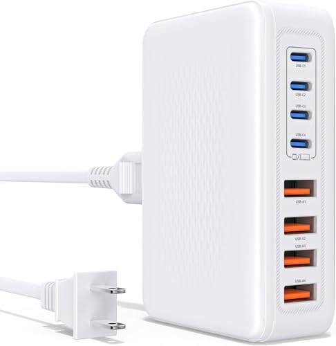 8-Port USB C Charging Station,65W GaN USB C Charger Block,PD 3.0 Desktop Charger, Power Strip Adapter Compatible with iPhone 17/16/15/14,MacBook Air/Pro,DELL, iPad Pro,Galaxy and More,White - color: WHITE