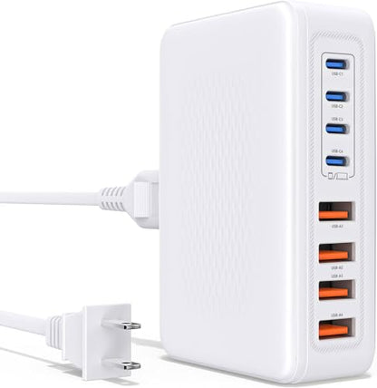 8-Port USB C Charging Station,65W GaN USB C Charger Block,PD 3.0 Desktop Charger, Power Strip Adapter Compatible with iPhone 17/16/15/14,MacBook Air/Pro,DELL, iPad Pro,Galaxy and More,White - color: WHITE