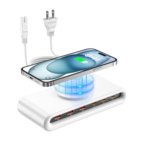 135W USB C Charging Station, 7-in-1 Magnetic Wireless USB Charger Station with PD 45 Fast Charging & 10W Wireless Charger for Phone 13 12 iPad Samsung Laptop and More