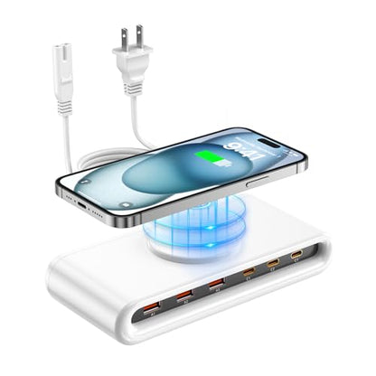 135W USB C Charging Station, 7-in-1 Magnetic Wireless USB Charger Station with PD 45 Fast Charging & 10W Wireless Charger for Phone 13 12 iPad Samsung Laptop and More