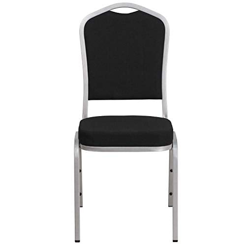 Flash Furniture Hercules Crown Back Stackable Banquet Chair, Silver, 4-Pack | Silver Frame, Fabric Upholstery - color: Black Fabric/Silver Frame, size: Set of 4