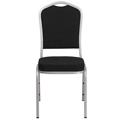 Flash Furniture Hercules Crown Back Stackable Banquet Chair, Silver, 4-Pack | Silver Frame, Fabric Upholstery - color: Black Fabric/Silver Frame, size: Set of 4