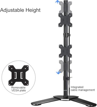 Suptek Dual LED LCD Monitor Stand up Free-Standing Desk Mount for 2 / Two Screens up to 32 inch Extra Tall 31.5 inch Pole Heavy Duty Fully Adjustable Stand Vertical Array (ML6802) - size: Dual Monitor Mount, style: Free standing
