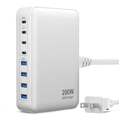 200W USB C Charger USB C Charger Block,Upgraded GaN III 8-Port Fast Charging Station Hub,PD 65W Laptop Charging Adapter Compatible with MacBook Pro/Air,DELL,Steam Deck,iPhone 16/15/14,Galaxy S23/22 - size: 200W
