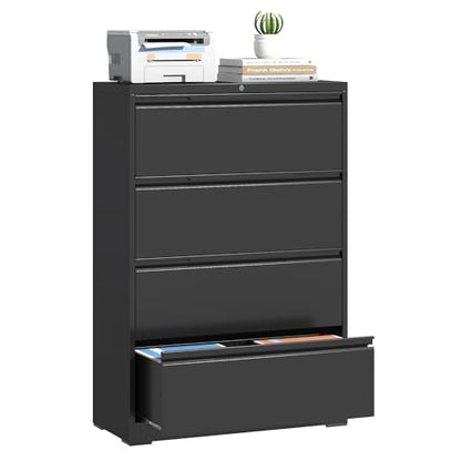 Lateral File Cabinet 4 Drawer, Metal File Cabinet with Lock - color: Black, size: 4 Drawer - Lateral