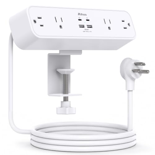 Mifaso PD40W USB C Desk Clamp Power Strip, 1080J Surge Protector | 4 Outlets, 4 USB (2 USBC), 5FT Extension Cord, Desk Organizer Gaming Accessories Home Office Essentials, Fits 1.96" Edge - color: White, size: PD40W