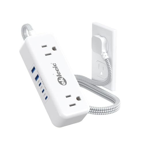 Power Strip with USB C, Small Extension Cord with 4 Outlets & 2 USB-A and 3 USB-C Ports 4.8A/24W Charging Station, 3 Ft 2 Sides Outlet Extender Non Surge Protector for Cruise Ship Travel Office Dorm - size: 3 FT, style: 4AC+2U3C