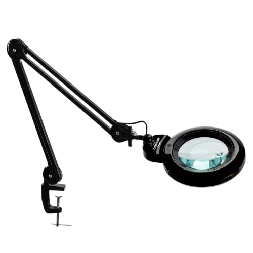 Bifocals Magnifying Desk Lamp with Clamp, 5 Diopter with 20 Diopter, 6 Inch Detachable Lens and 120PCS LEDs, 3 Color Modes 1200 Lumens Swivel Arm Magnifying Lamp with Light for Crafts (Black) - color: Black