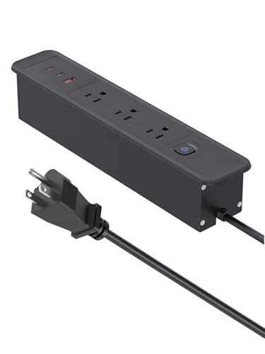 Recessed Power Strip 65W USB-C Fast Charging 3 AC Outlets for Home&Office | Drawer Outlet with 6ft Flat Plug Cable,Desk-Mounted Hidden Electrical Outlet ,Recessed Outlet Black
