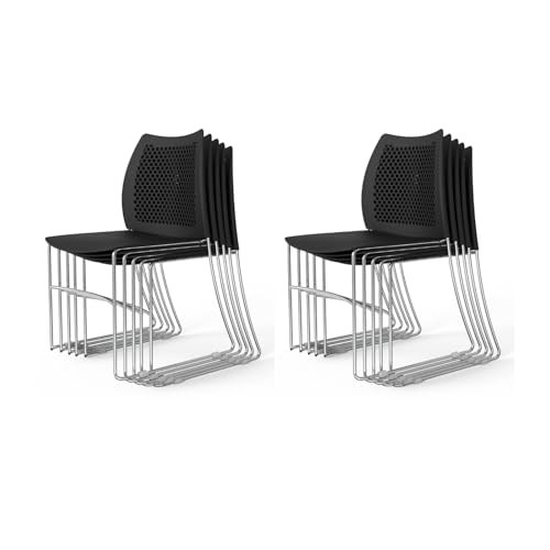 VINGLI 10 Pack Plastic Stacking Chairs, Stackable Office Chairs, Black | Stackable Office Chair with Metal Sled Base, Ergonomic Plastic Seat & Holes Back, Multiple Use for Waiting Break Room Banquet - color: Black, size: 10 Pack