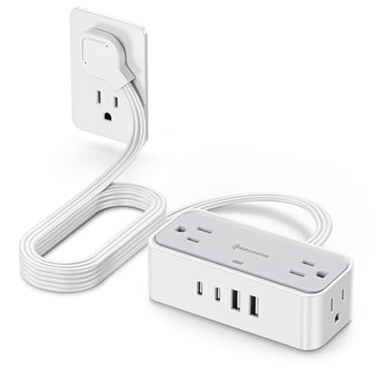 REALMADE 10 FT Flat Plug Extension Cord, 4 AC Outlets 4 USB Surge Protector Power Strip, 950 Joules Protection, Wall Mount Desk Charging for Home Office, White & Gray - size: 10FT