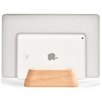 ACODE Wood Vertical Laptop Stand, Laptop Holder for Desk Compatible with MacBook Pro Air Surfaces,Laptops Storage Rack Slot Thickness 0.59" to 0.71"，Vertical Laptop Stand 2 Slots for max 2 Devices - color: 2 Fagus lishizhijia