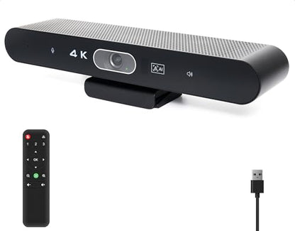 Conference Room Camera, All-in-One 4K Webcam with Microphone and Speaker, AI Tracking and Auto Framing, Wide Angle of View, Plug and Play USB Webcam for PC, Mac, Meetings, Teams, Zoom & Webex - color: Black