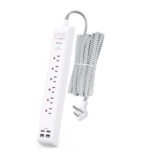 Mifaso Surge Protector Power Strip 10FT, Flat Plug, 6 AC & 4 USB (2 USB-C) | Desk Charging Station, Long Extension Cord with Multiple Outlets, Wall Mountable for Home, Office, Dorm Essentials, 1080J - color: White&Grey, size: 10FT