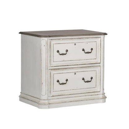 Ashford & Sons Jr Executive Media Lateral File Cabinet, Poplar Solids with White Oak and Birch Veneers, Weathered Brown Top Whitewash Finish, 2 Locking Full Extension Drawers, Antique Pewter Hardware - size: Lateral File