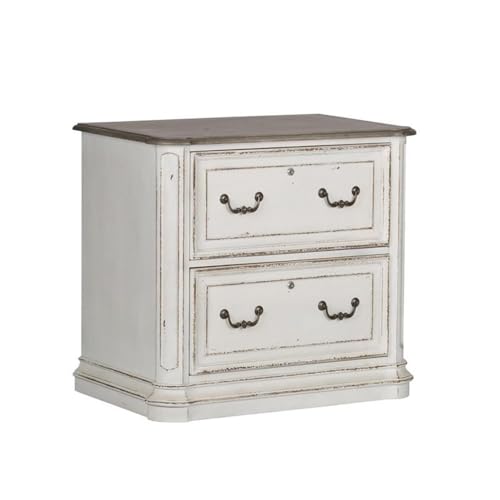 Ashford & Sons Jr Executive Media Lateral File Cabinet, Poplar Solids with White Oak and Birch Veneers, Weathered Brown Top Whitewash Finish, 2 Locking Full Extension Drawers, Antique Pewter Hardware - size: Lateral File