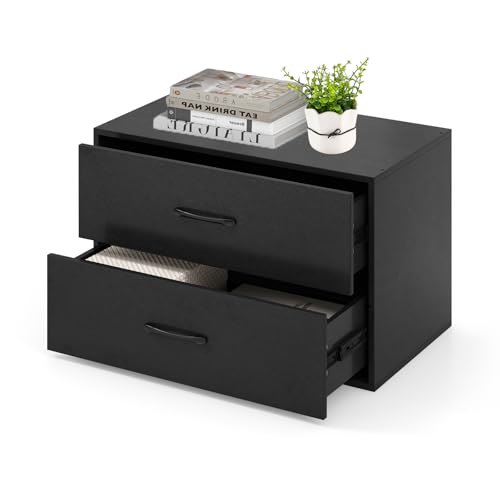 2 Drawer Lateral File Cabinet, Stackable Home Office Drawers, Under Desk Printer Stand, Low Storage Organizer, Horizontal Wooden Filing Cabinet for Study Living Room, No Wheels (1, Black) - color: Black
