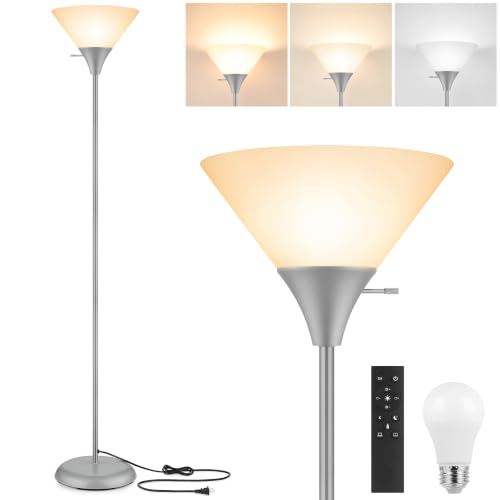 Coucrek Floor Lamp for Living Room, Torchiere Standing Light | Remote Control Stepless Dimmable Brightness & Color Temperature, 9W LED Bulb Included, Tall Lamp for Bedroom, Office, Dorm - color: Gray