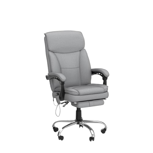 HOMREST Reclining Office Chair with 4-Point Massage, Breathable Fabric Executive Chair with Retractable Footrest, Ergonomic Computer Chair with High Back, Reclining Gaming Chair for Home, Light Grey