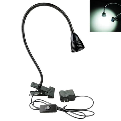 QUANS 5W COB Clip-on Adjustable Gooseneck Cool White LED Desk Reading Light | 19 Inch Black Adjustable Neck, 6000K 6500K, US Plug On/Off Switch, Metal Clamp for Sewing Study Bedside Craft Work Lighting - color: Cool White