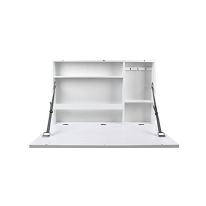 Prinz Work from Home Wall-Mounted Desk, White Folding Desk with Chalkboard Front, Space-Saving Floating Desk Design, Ready to Hang, Interior Shelves, 36 x 24 x 5 Inches, White - color: White