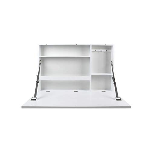 Prinz Work from Home Wall-Mounted Desk, White Folding Desk with Chalkboard Front, Space-Saving Floating Desk Design, Ready to Hang, Interior Shelves, 36 x 24 x 5 Inches, White - color: White