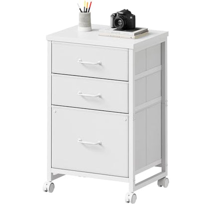 Maihail 3 Drawer File Cabinet with Wheels with Open Storage Shelf, White | Rolling Printer Stand Fabric Lateral Filing Cabinet for Home Office - color: White