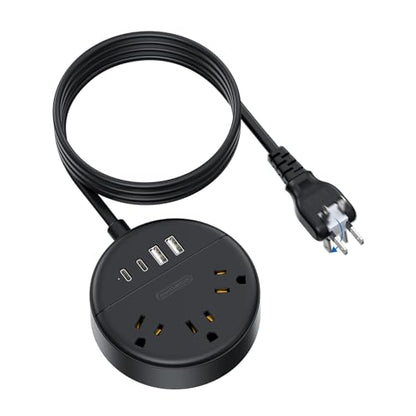 NTONPOWER 2 Prong Power Strip, 1875W 2 Prong to 3 Prong Outlet Adapter, 2 Prong Extension Cord 5 ft, Rotating Plug, Wall Mount, 3 Outlet 2 USB A+2 USB C, Two Power Strip for Travel, Older House, Dorm - size: 5 ft