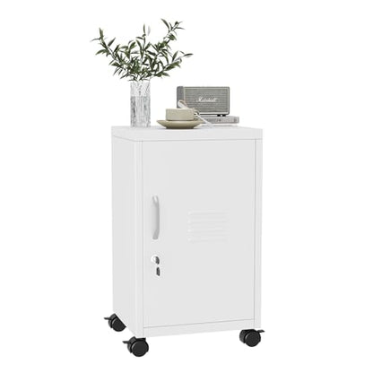 pozdeg 24.4" H Metal Locker Storage File Cabinet with Wheels, White | Small Employees Locking Steel Locker Adjustable Shelf & Lock, Single Door Lockable Cabinet for Home, School, Office, Gym