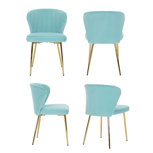 Velvet Dining Chairs Set of 2, Modern Upholstered Vanity Chairs with Golden Metal Legs for Dining Room Kitchen Vanity Patio (Teal) - color: Teal