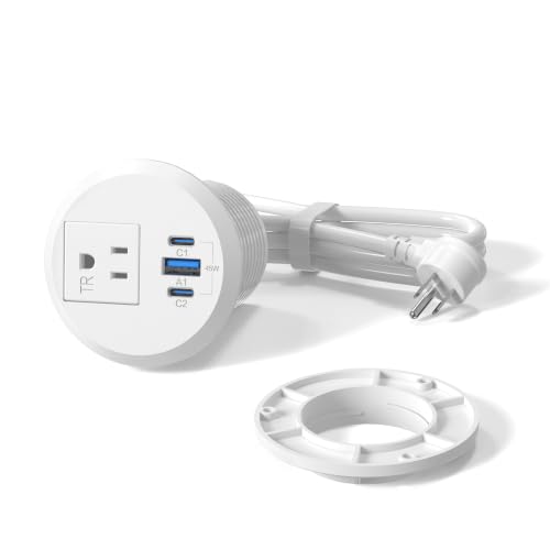 2 Inch Desk Power Grommet Outlet, 1AC Outlets, 3 USB (2 USB-C), White, 6FT - color: White
