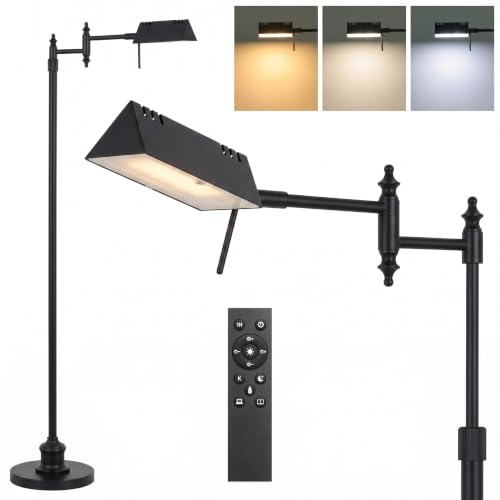 Bairth Black Reading Floor Lamp, Head 90°Rotatable Pharmacy Standing Lamp | 90°Rotatable Lamp Head 3 Color Temperature, Dimmable, 17W LED, Height Adjustable, 360°Swing Arm, Living Room, Bedroom, Craft - color: Black Upgraded