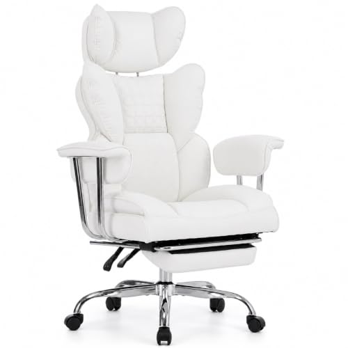 Big and Tall Office Chair, Ergonomic Executive Desk Chair with Footrest and Lumbar Support, Heavy Duty PU Leather Reclining Computer Chair with Extra Wide Seat for Home Office, Beige - color: Beige